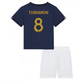 Francja Aurelien Tchouameni #8 Koszulka Podstawowych Dziecięca MŚ 2022 Krótki Rękaw (+ Krótkie spodenki)
